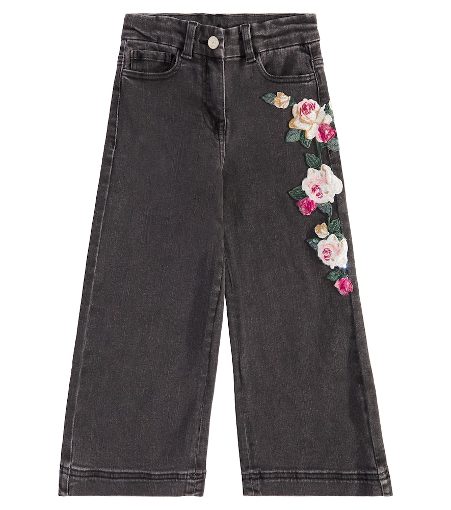 Monnalisa Sequin-embellished Straight-leg Jeans In Black