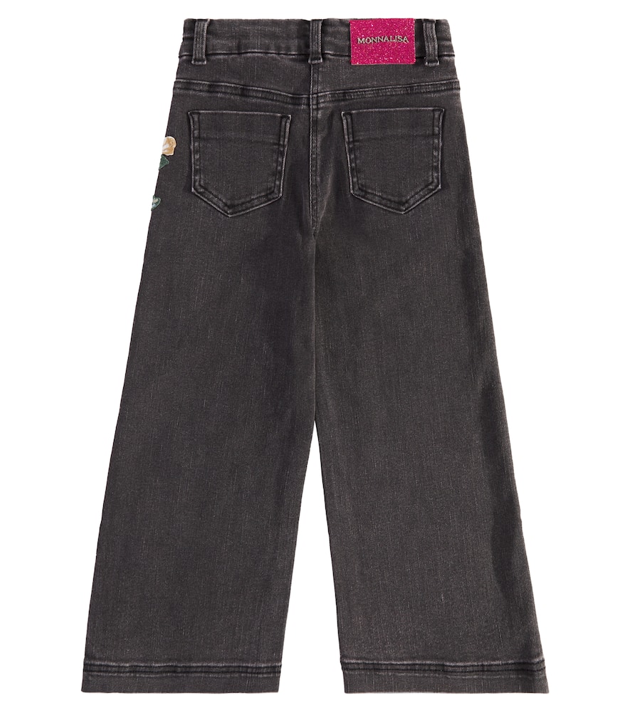 Monnalisa Sequin-embellished Straight-leg Jeans In Black