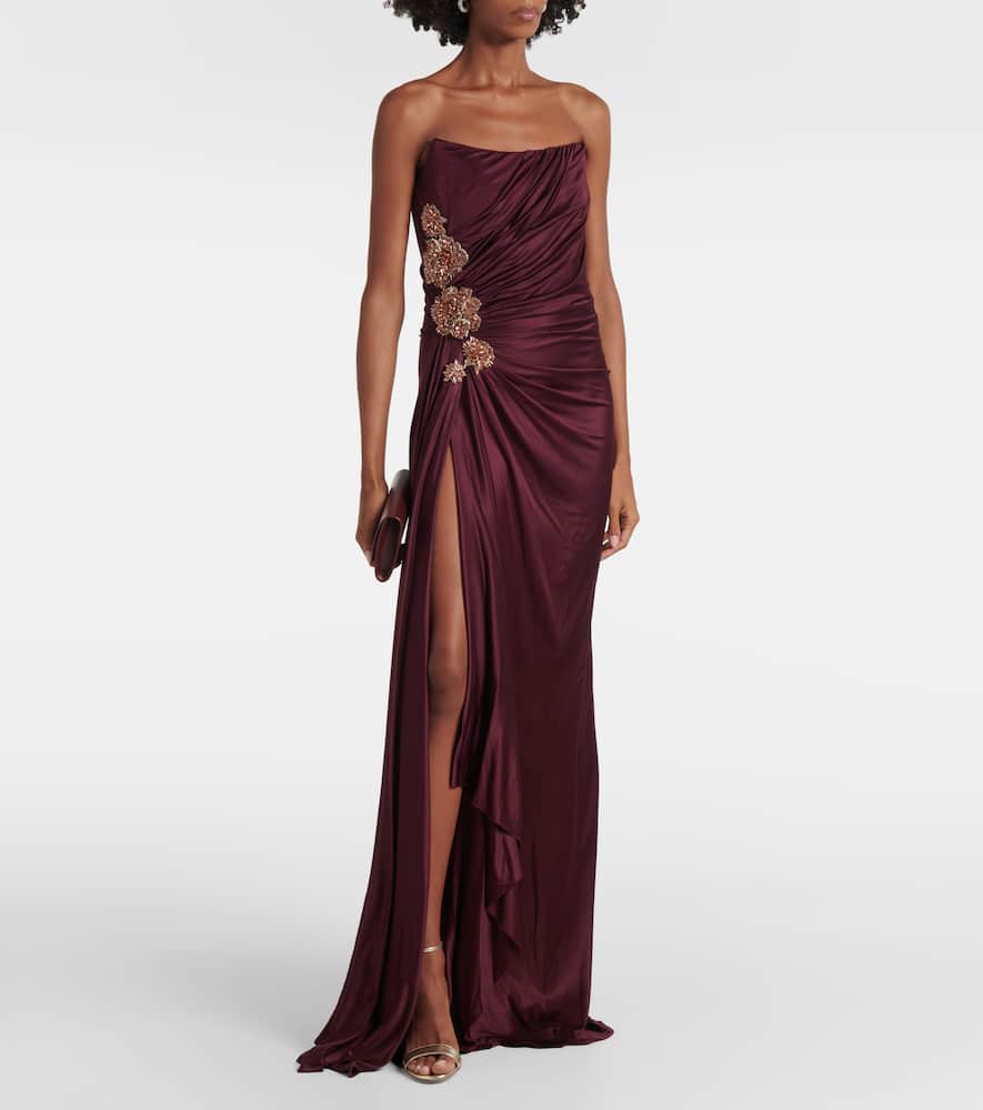 Costarellos Milia Embellished Gathered Gown In Burgund