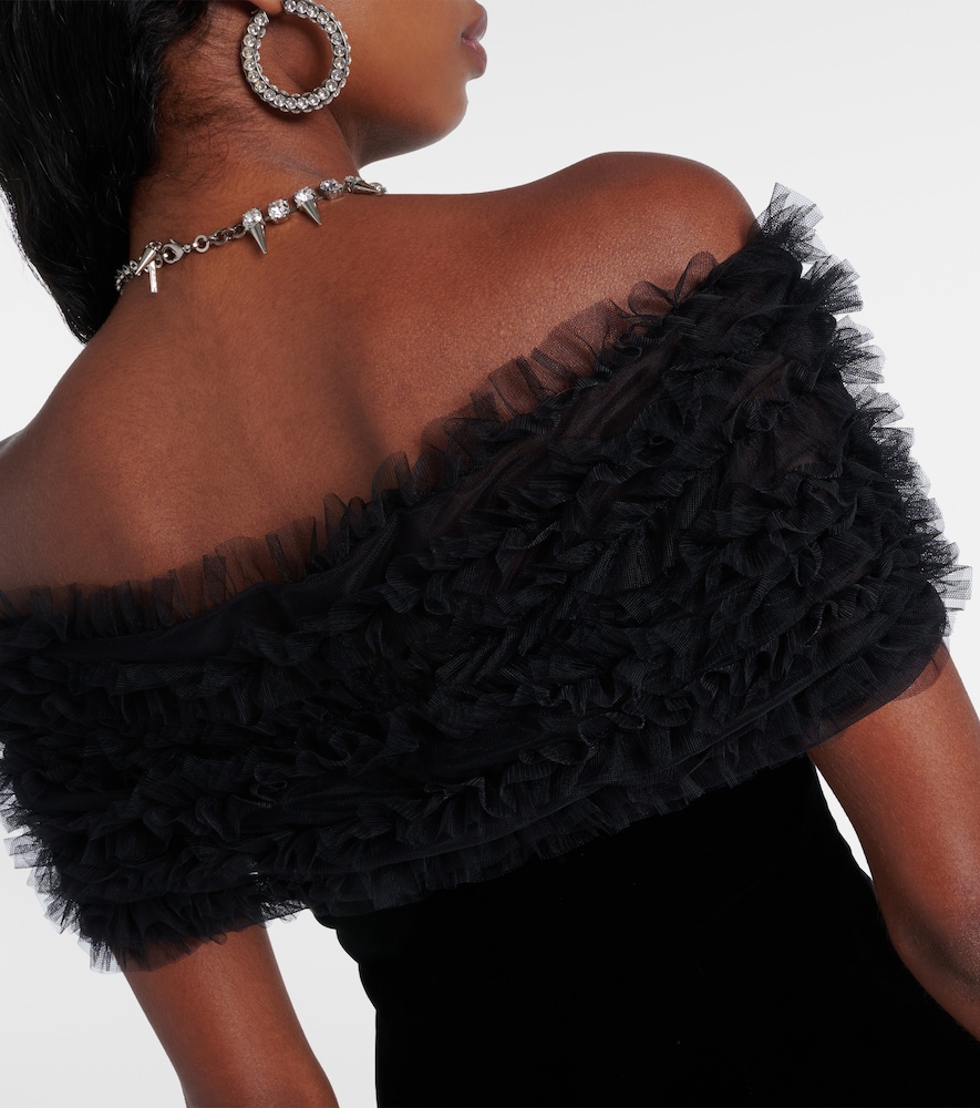  Alessandra Rich Alessandra Rich Off-shoulder Velvet And Tulle Minidress 
