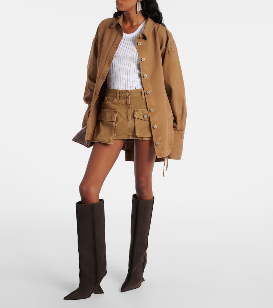 Attico Fay Denim Cargo Miniskirt In Brown