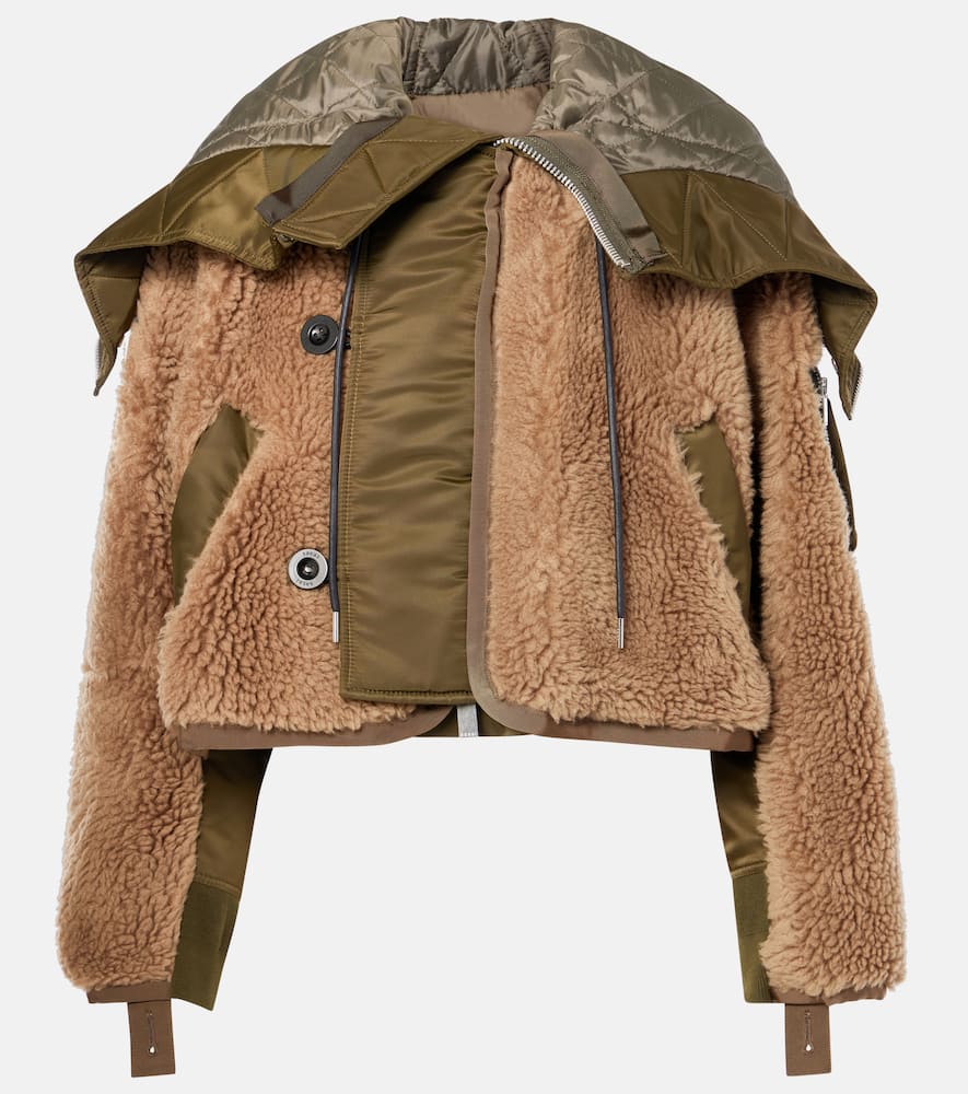 Twill-trimmed faux fur jacket