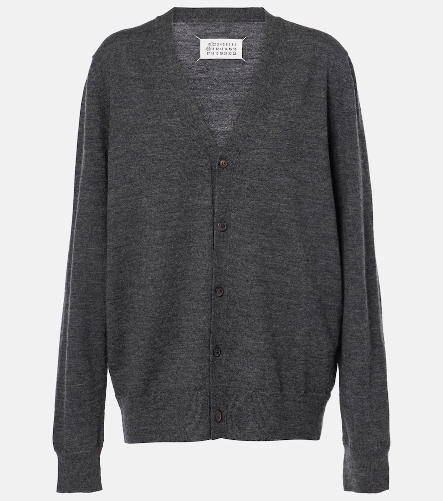 Leather-trimmed wool cardigan