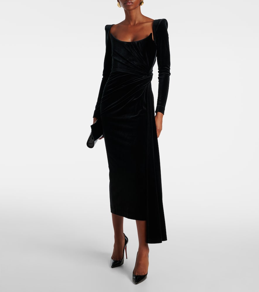  Alex Perry Alex Perry Draped Velvet Midi Dress 