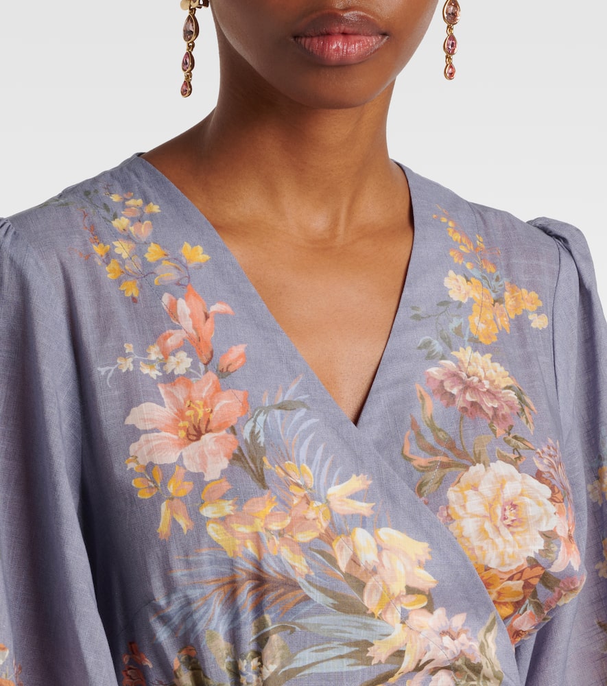 Shop Zimmermann Tallow Floral Cotton Wrap Dress In Blue