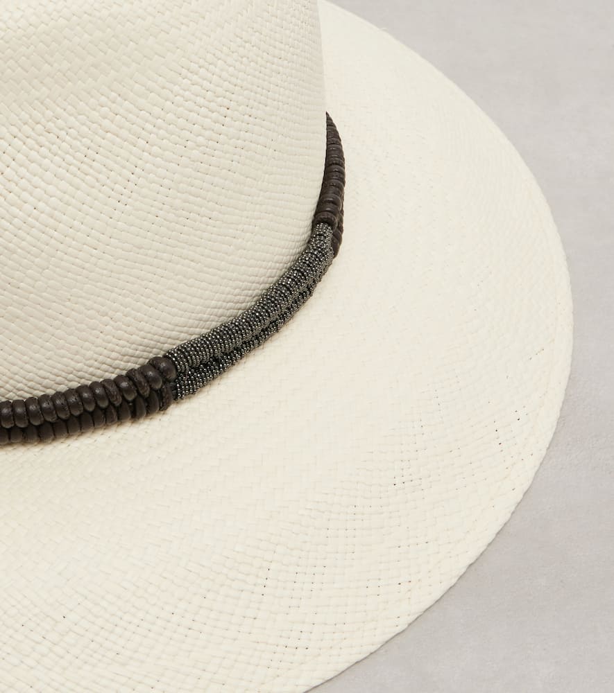 Brunello Cucinelli Monili Straw Fedora In White
