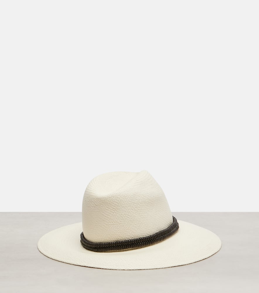 Brunello Cucinelli Monili Straw Fedora In White