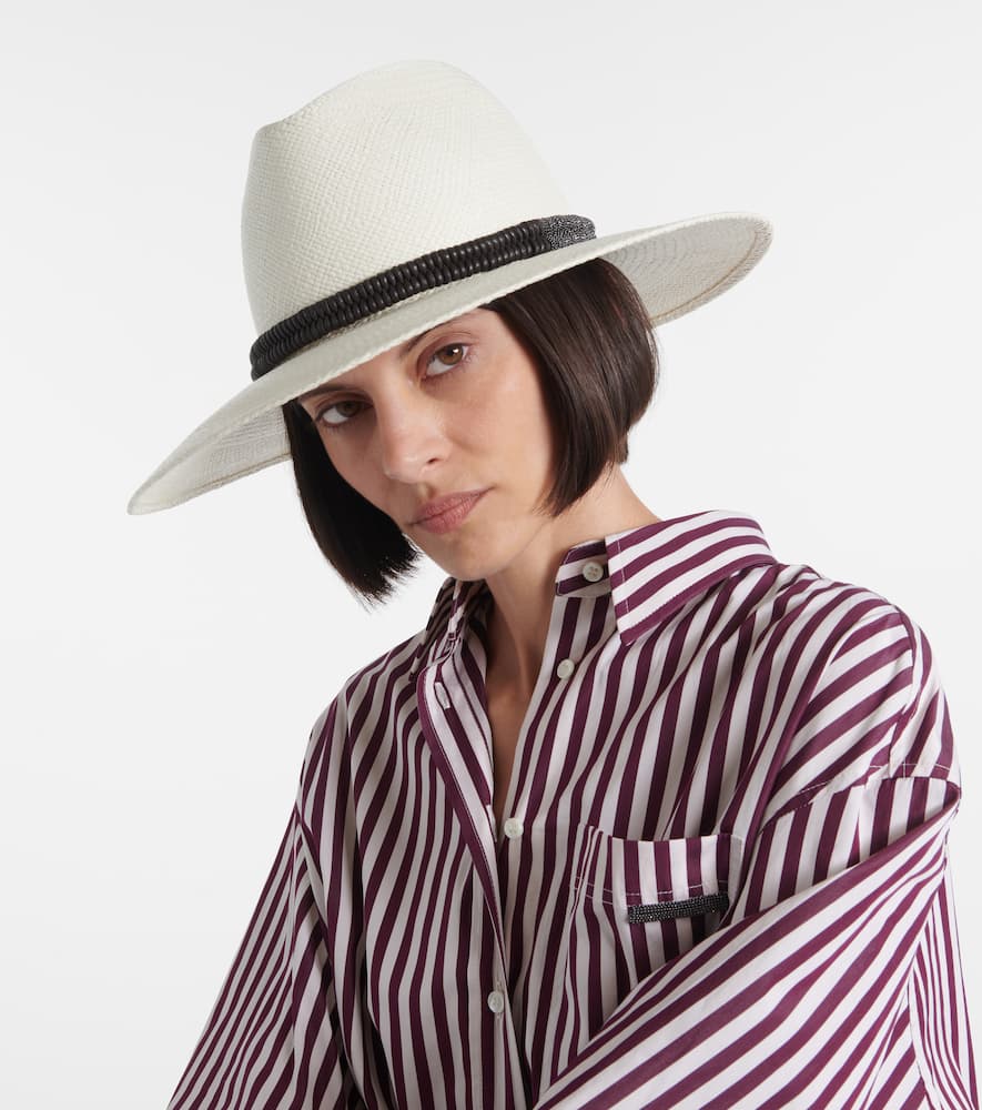 Brunello Cucinelli Monili Straw Fedora In White