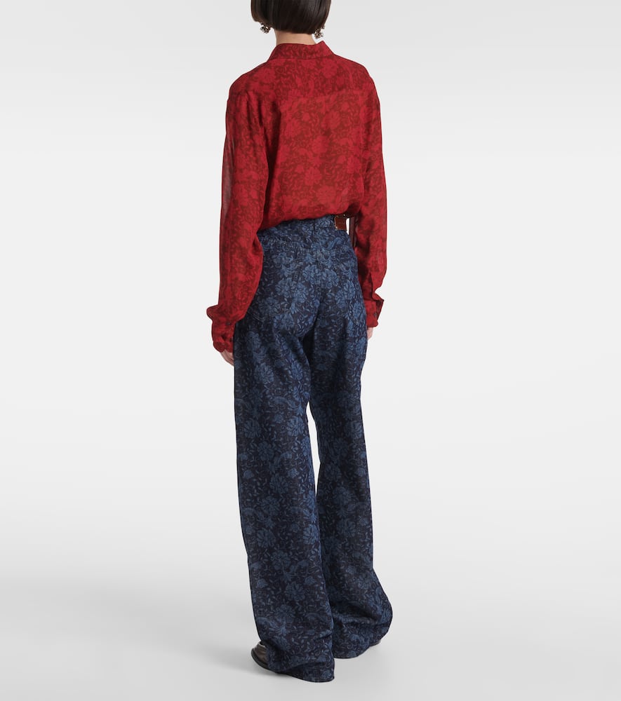 Shop Dries Van Noten Floral Printed Wide-leg Jeans In Blue