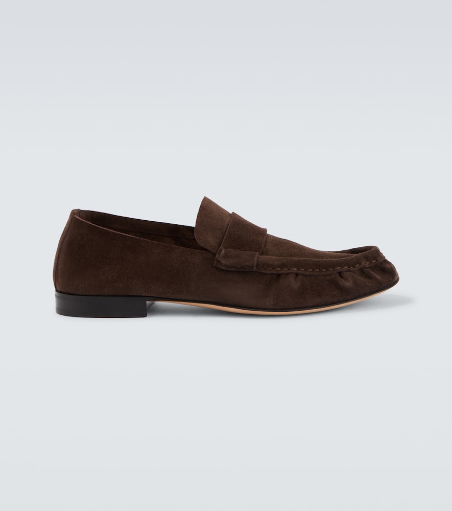 The Row Suede Penny Loafers In Brown