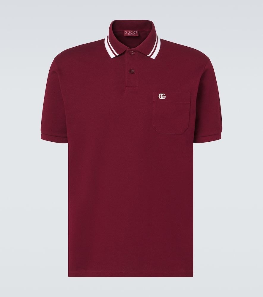 Gucci Bordeaux Polo Shirt With Striped Motif On The Collar And Double G Embroidery On The Front In C