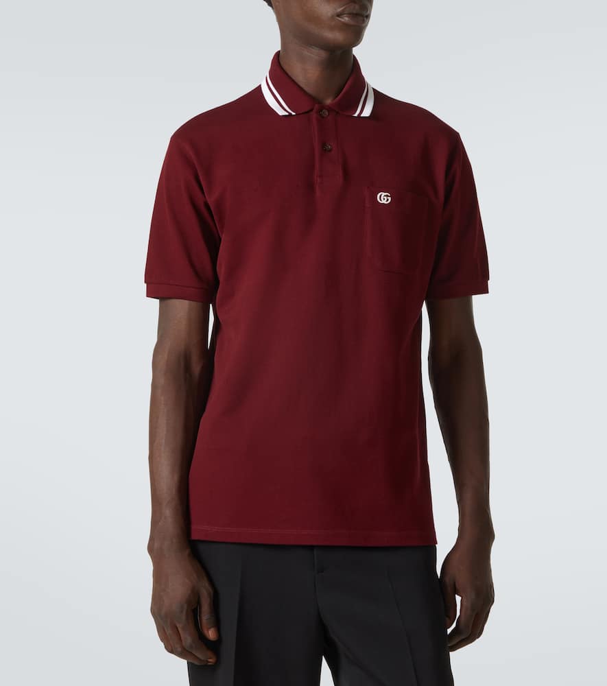 Gucci Bordeaux Polo Shirt With Striped Motif On The Collar And Double G Embroidery On The Front In C