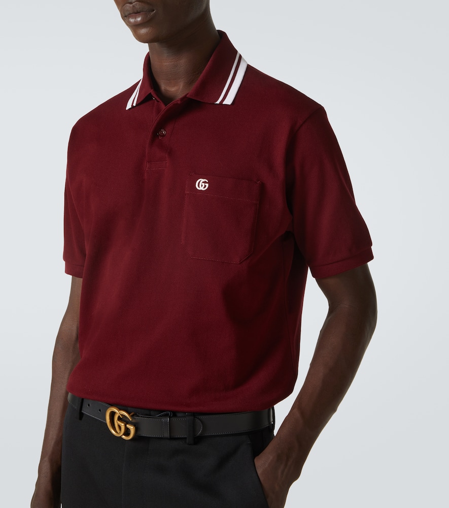 Gucci Bordeaux Polo Shirt With Striped Motif On The Collar And Double G Embroidery On The Front In C