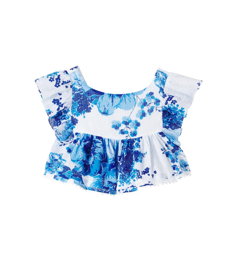 Poupette St Barth Cycas Ruffled Floral Cotton Top