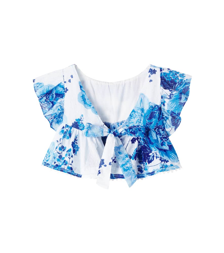 Poupette St Barth Cycas Ruffled Floral Cotton Top
