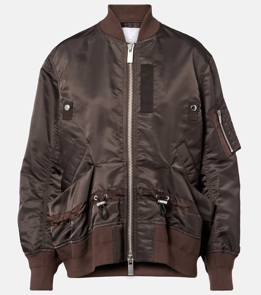 Sacai Twill Bomber Jacket In Brown
