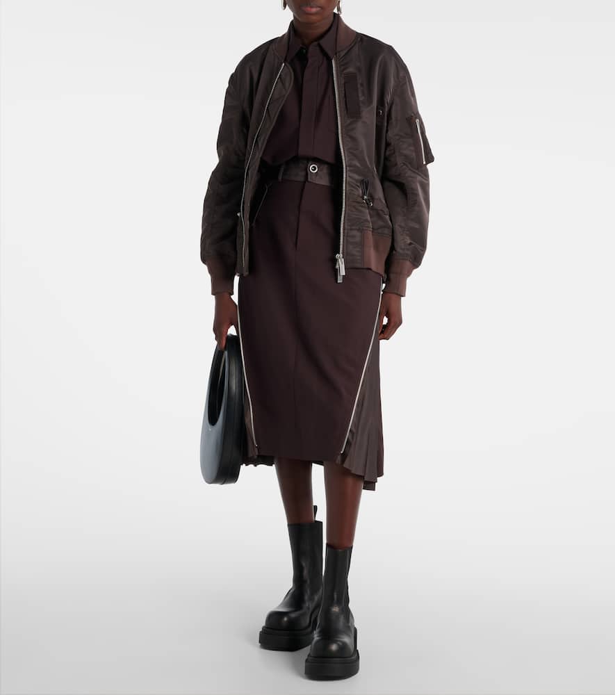 Sacai Twill Bomber Jacket In Brown