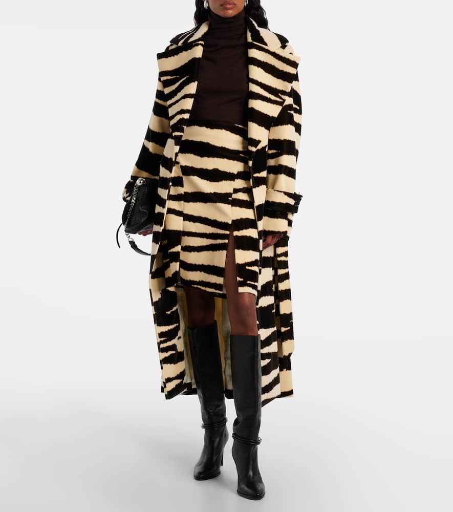 Nina Ricci Zebra-print Cotton Velvet Wrap Coat In Black