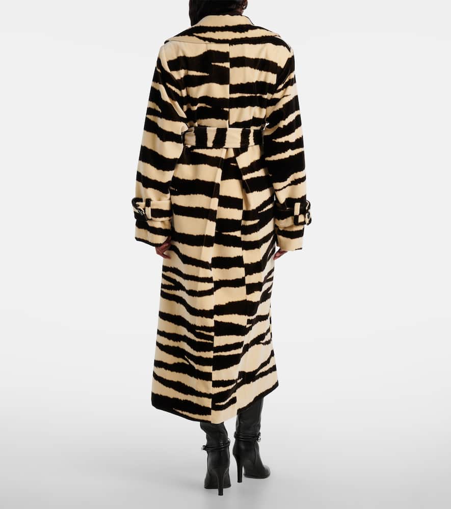 Nina Ricci Zebra-print Cotton Velvet Wrap Coat In Black