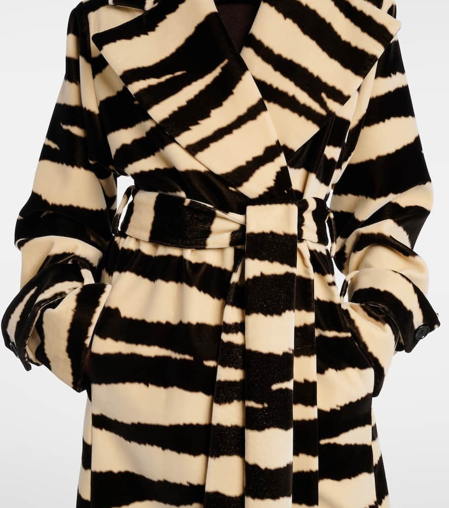 Nina Ricci Zebra-print Cotton Velvet Wrap Coat In Black