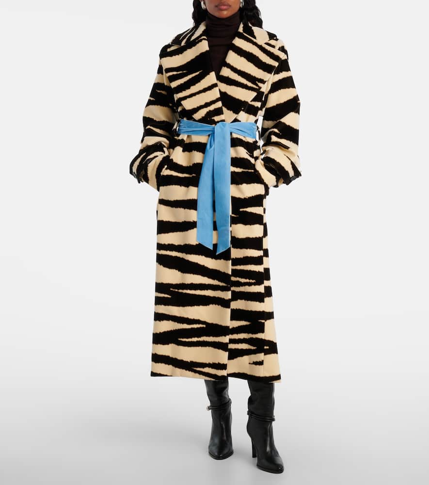 Nina Ricci Zebra-print Cotton Velvet Wrap Coat In Black