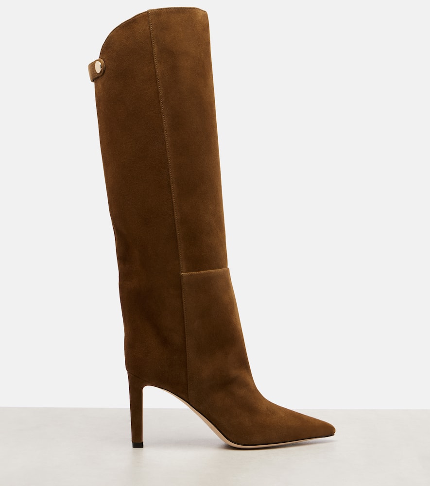 Jimmy Choo Alizze 85 Suede Knee-high Boots In Brown