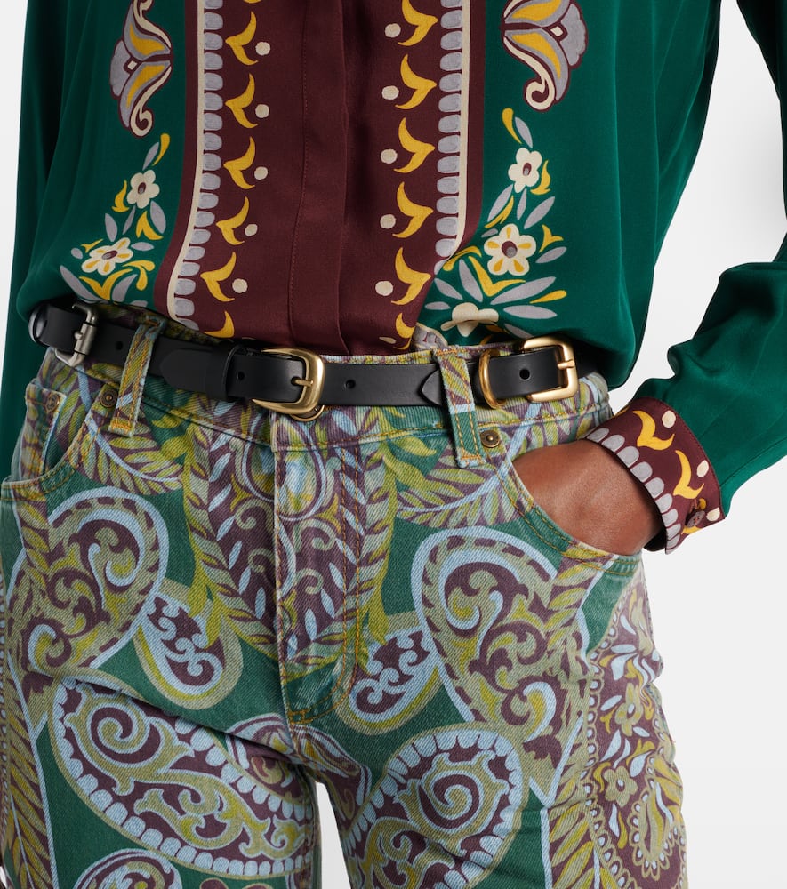 Etro Embellished Leather Belt In Blue