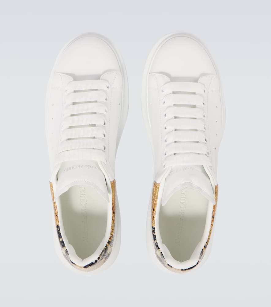 Alexander Mcqueen White Oversize Sneakers With Snake Print On The Heel In Leather Man