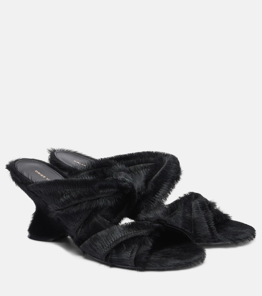 Dries Van Noten 75mm Pony-hair Sculpted-heel Sandals In Black
