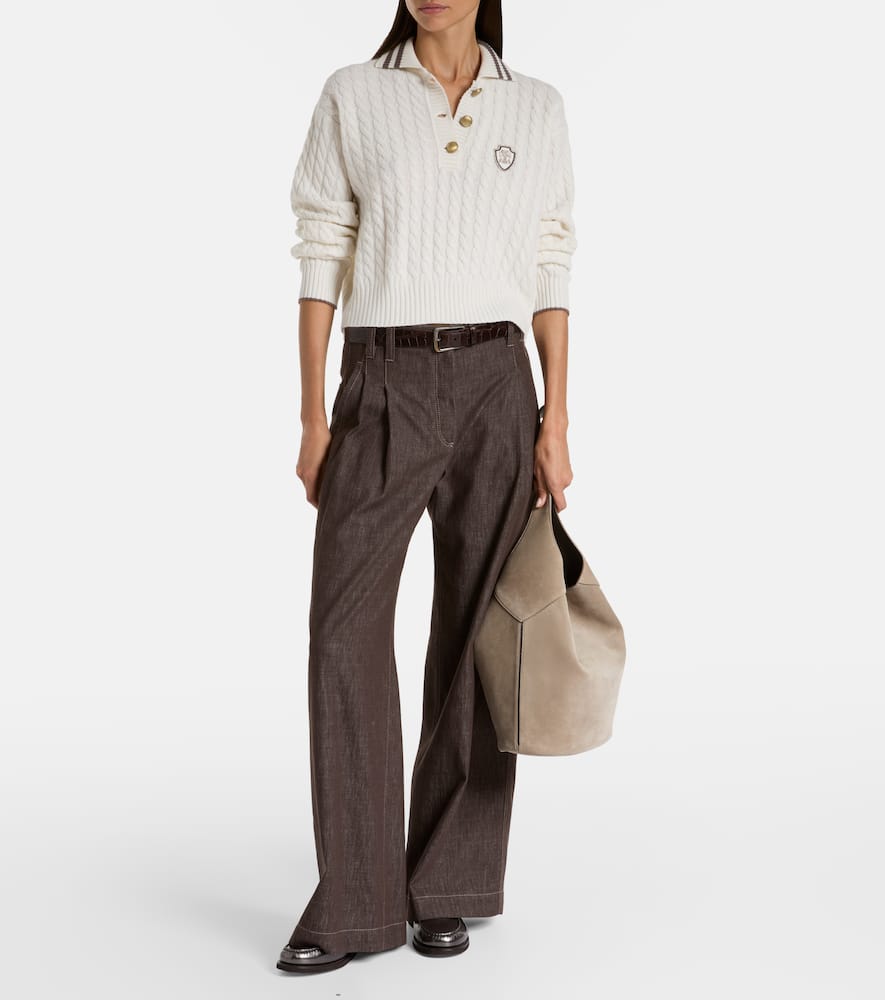 Brunello Cucinelli Sport Club Pullover With White Cashmere In Neutral