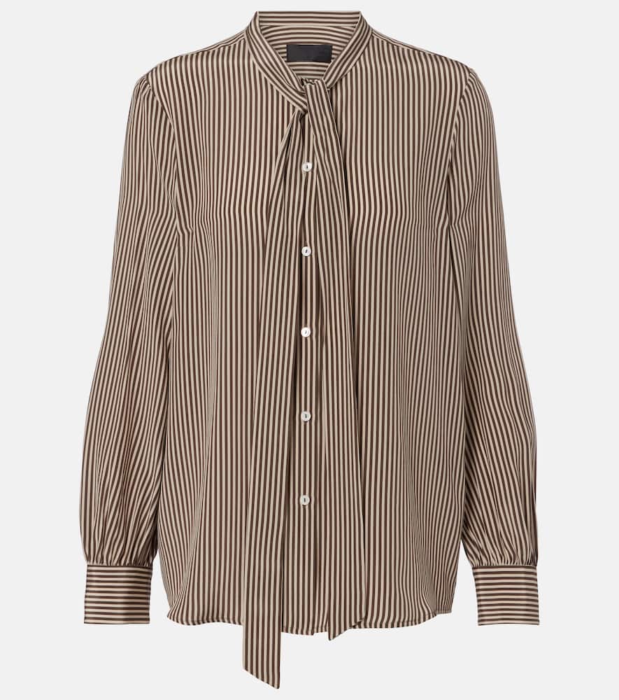 Nili Lotan Irina Tie-neck Striped Silk-crepe Shirt In Brown