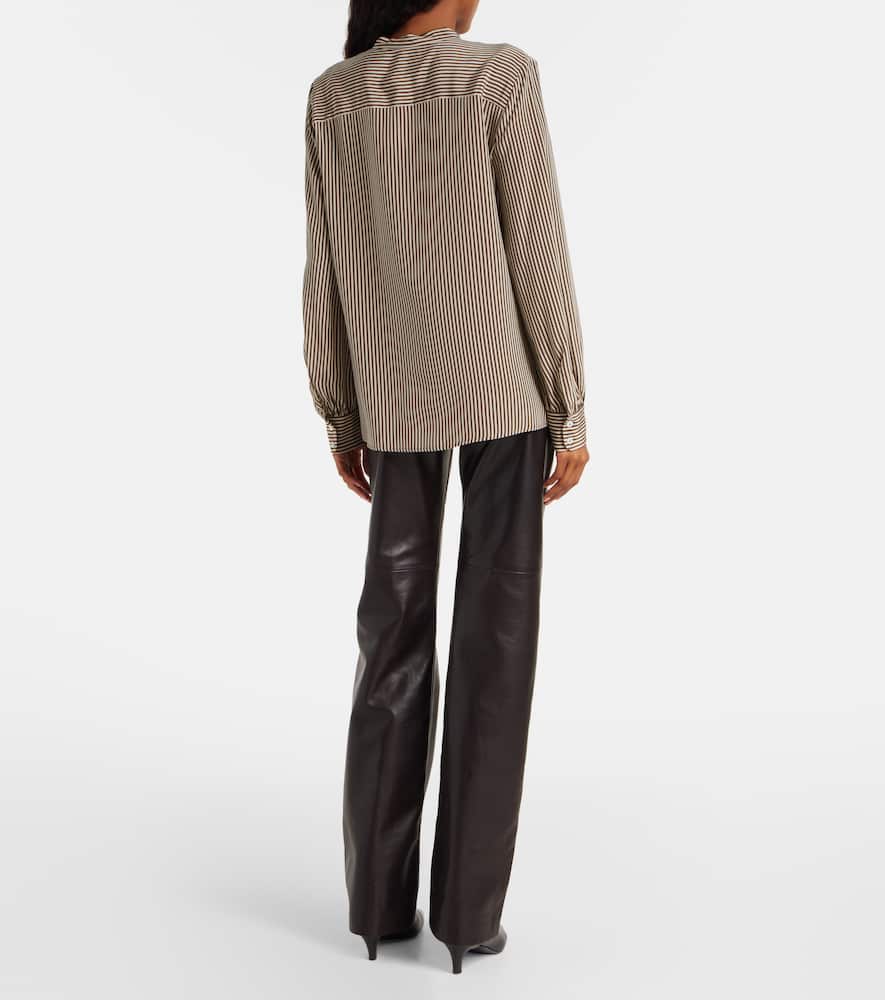Nili Lotan Irina Tie-neck Striped Silk-crepe Shirt In Brown