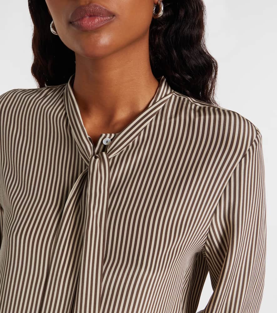 Nili Lotan Irina Tie-neck Striped Silk-crepe Shirt In Brown
