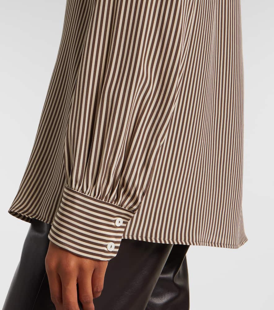 Nili Lotan Irina Tie-neck Striped Silk-crepe Shirt In Brown