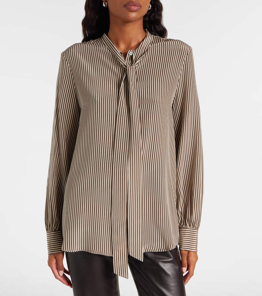 Nili Lotan Irina Tie-neck Striped Silk-crepe Shirt In Brown