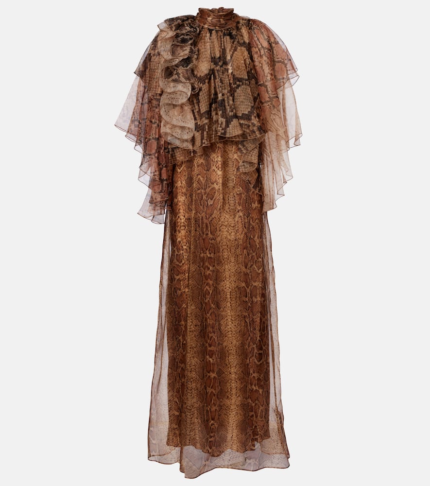 Zimmermann Memento Ruffled Silk Gown In Brown