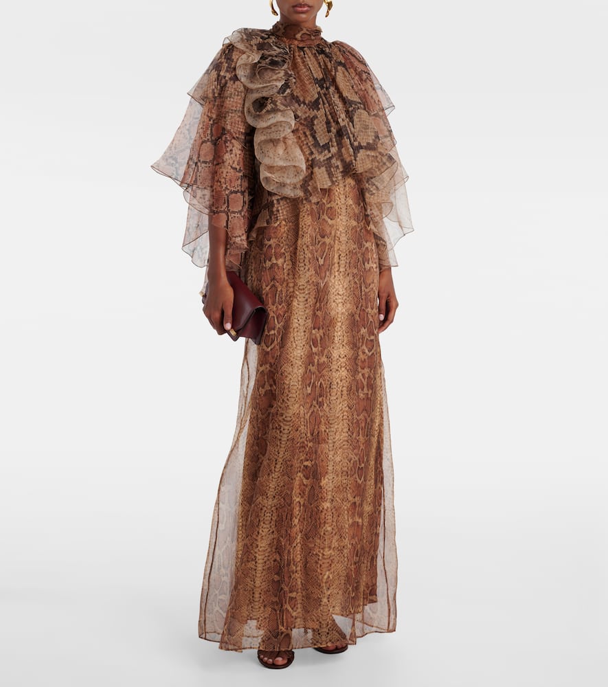 Zimmermann Memento Ruffled Silk Gown In Brown