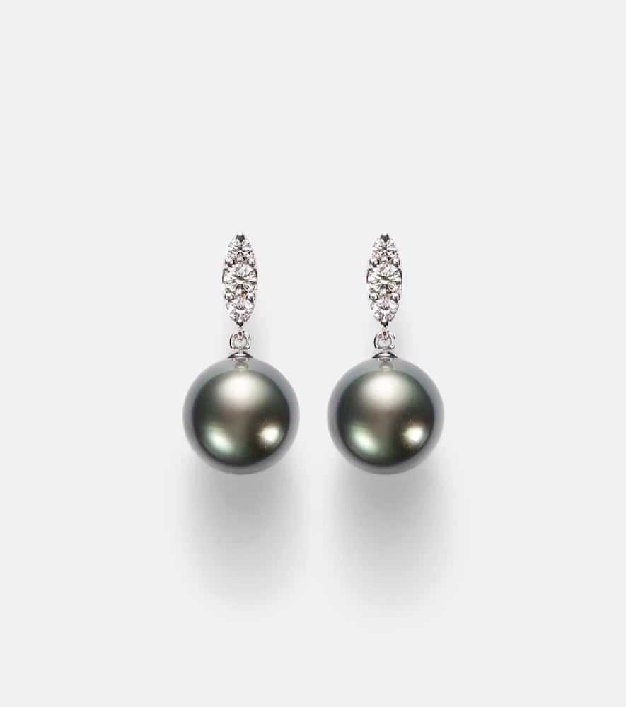 MIKIMOTO 18KT WHITE GOLD DROP EARRINGS WITH PEARLS AND DIAMONDS
