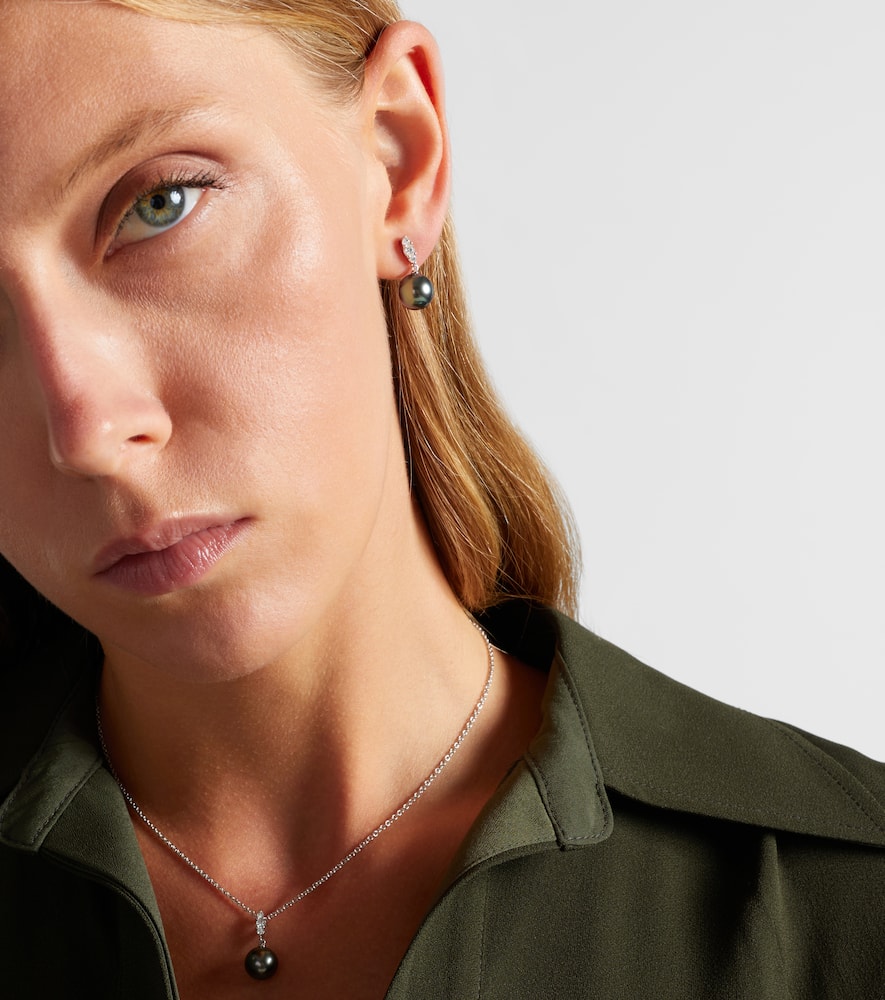 MIKIMOTO 18KT WHITE GOLD DROP EARRINGS WITH PEARLS AND DIAMONDS