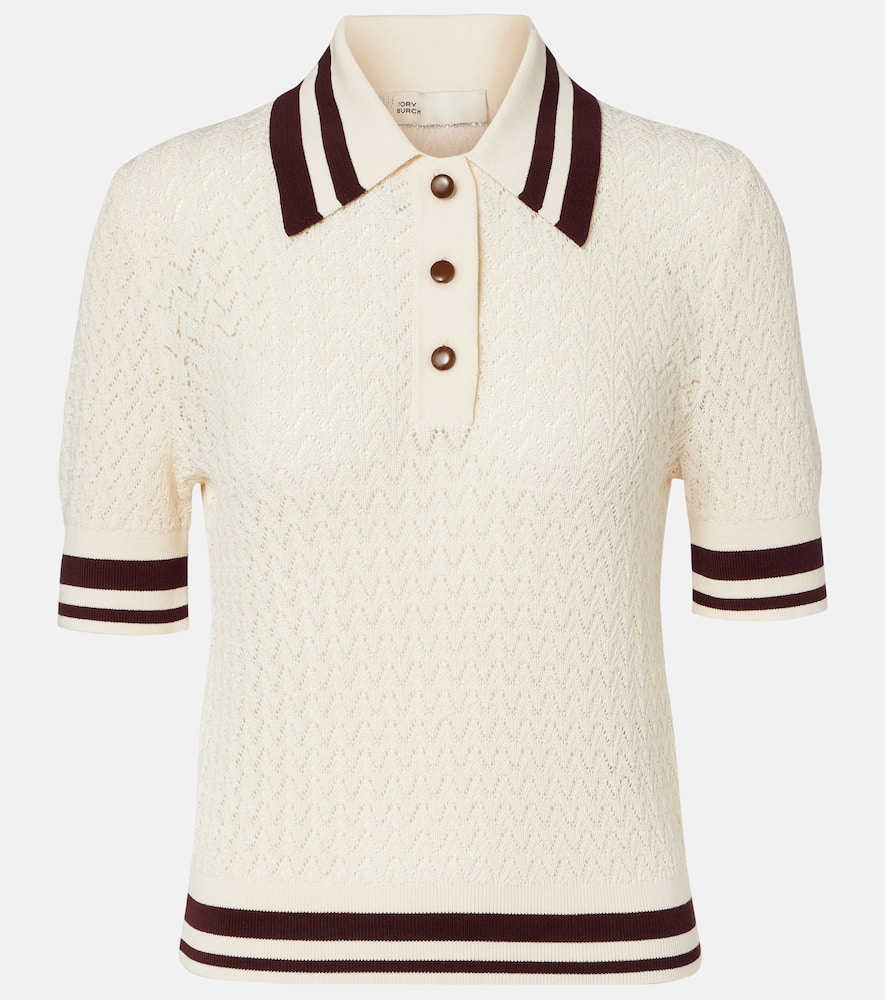 Tory Sport Cotton Pointelle Polo Shirt In Neutral