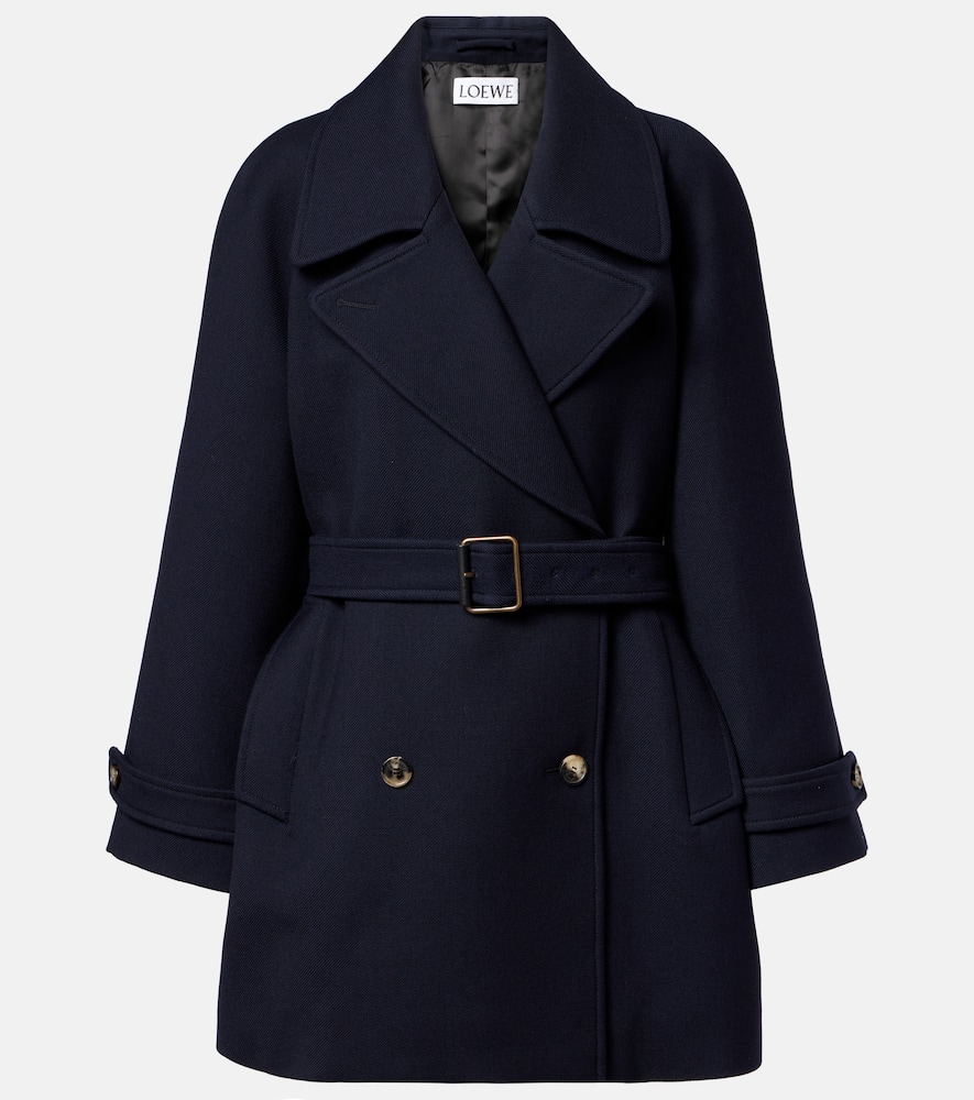 Loewe Double-breasted Wool Coat With Belt In Black