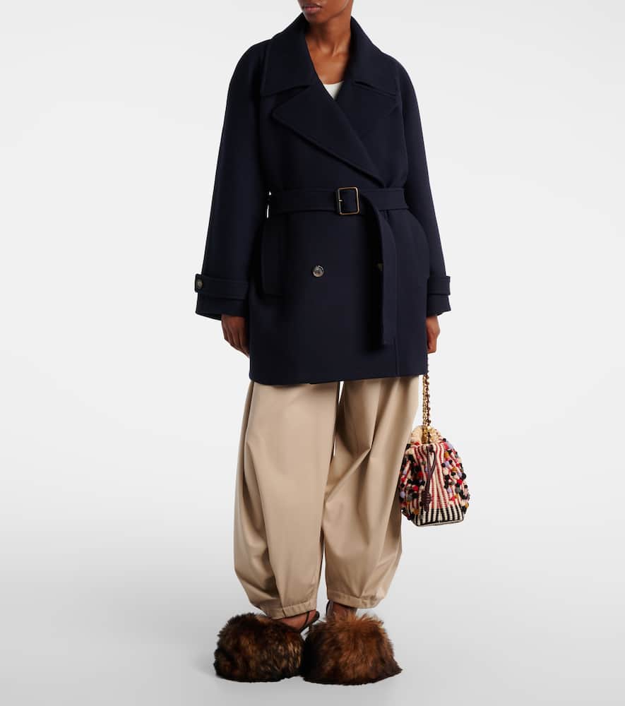 Loewe Double-breasted Wool Coat With Belt In Black