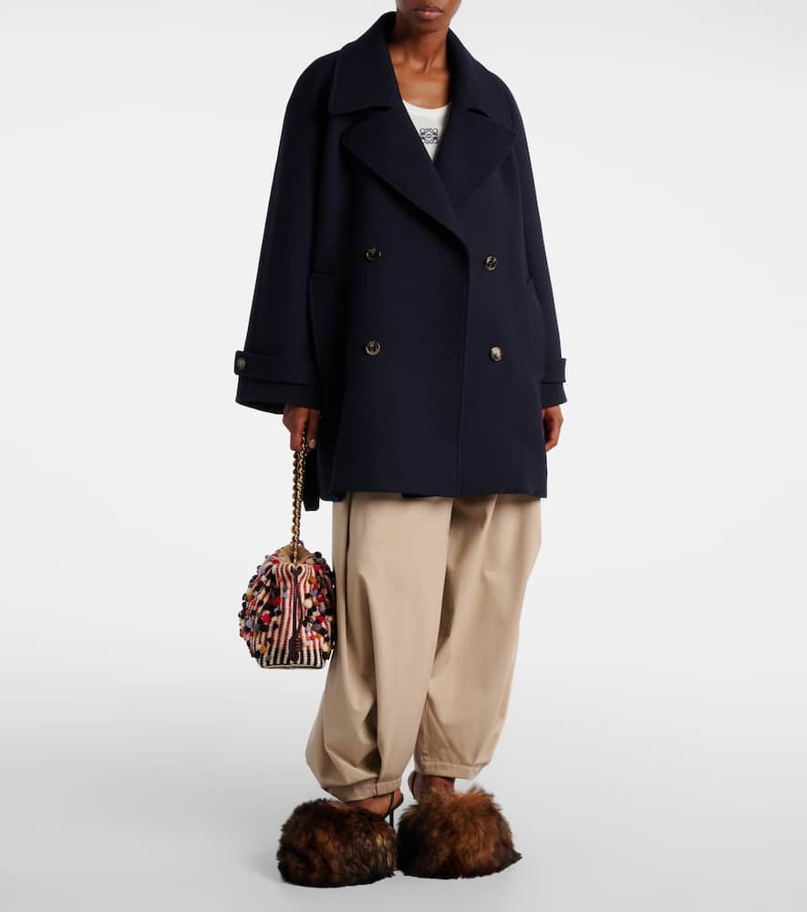 Loewe Double-breasted Wool Coat With Belt In Black