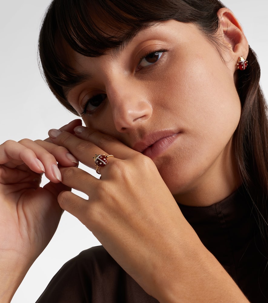 Yvonne Léon Coccinelle Mini 9kt Gold Ring With Gemstones In Brown