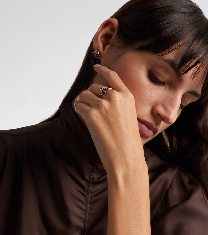Yvonne Léon Coccinelle Mini 9kt Gold Ring With Gemstones In Brown