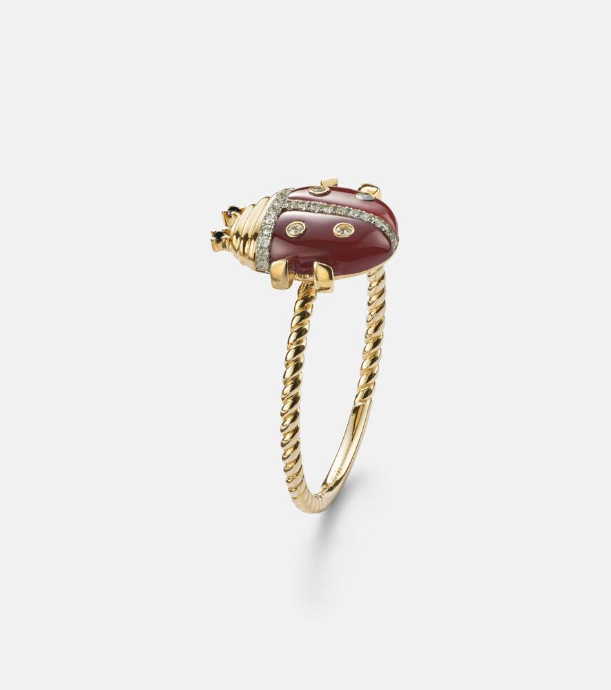 Yvonne Léon Coccinelle Mini 9kt Gold Ring With Gemstones In Brown