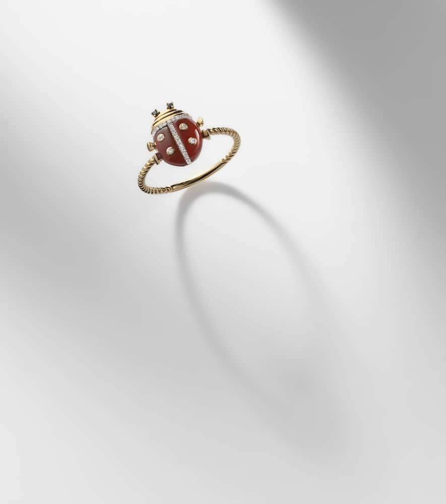 Yvonne Léon Coccinelle Mini 9kt Gold Ring With Gemstones In Brown