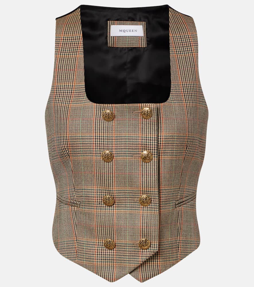 Alexander Mcqueen Prince Of Wales Check Wool Vest In Nude