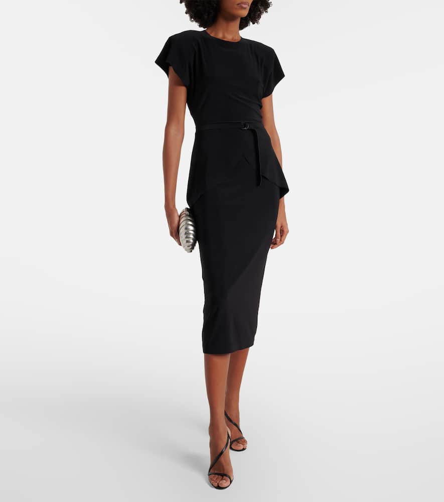 Norma Kamali Belted Peplum Midi Dress In Black