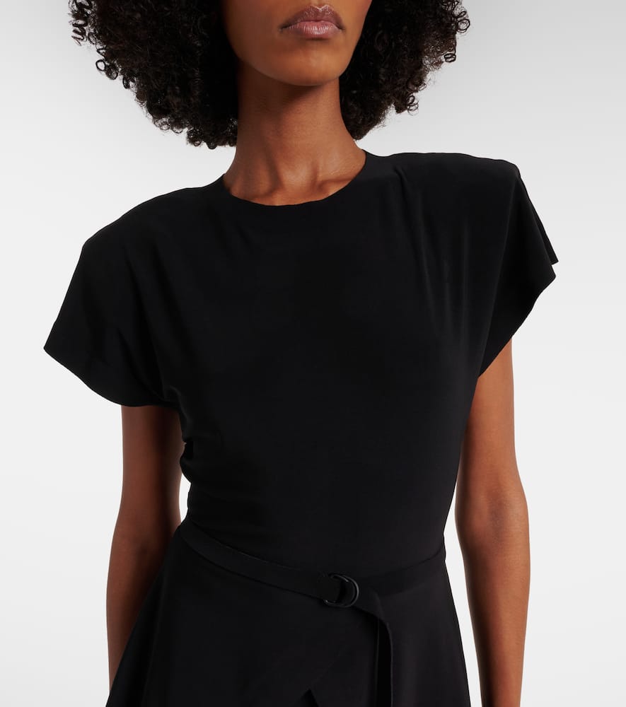 Norma Kamali Belted Peplum Midi Dress In Black